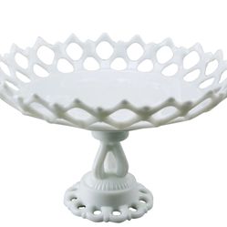 Vintage Westmoreland Open Lace  Belled Bowl Doric Milk Glass Footed Pedestal