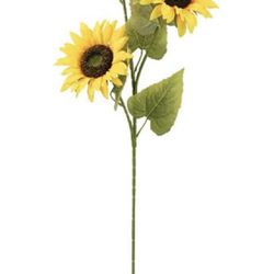 Artificial Yellow Sunflower  3 Full Blooms with Green
