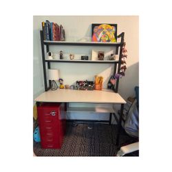 Modern Desk with Hutch / Shelves - White & Black