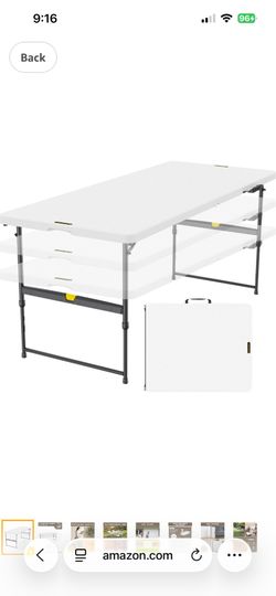 FanttikOutdoor 6ft Folding Table, 3 Heights, One-Handed Height Adjustment, Gravity Lock, Carry Handle, Indoor Outdoor Heavy Duty Fold-in-Half Portable