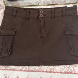 Brown Denim Skirt L