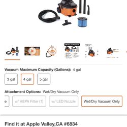 RIDGID 4 Gallon 5.0-Peak HP Portable Wet/Dry Shop Vacuum with Fine Dust Filter, Hose and Accessories