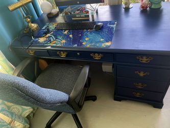 Navy Blue Executive Desk with brass handles.