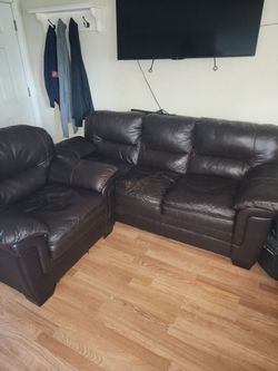 Nice real leather couch and real leather chair  super nice moving