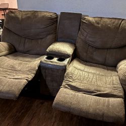 Brown Two Seater Recliner Couch 