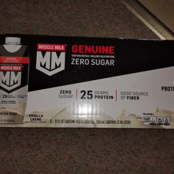 12-pack of Muscle Milk Zero Sugar Vanilla Creme Protein Shakes. 
Protein: Contains 25 grams of protein per carton.
