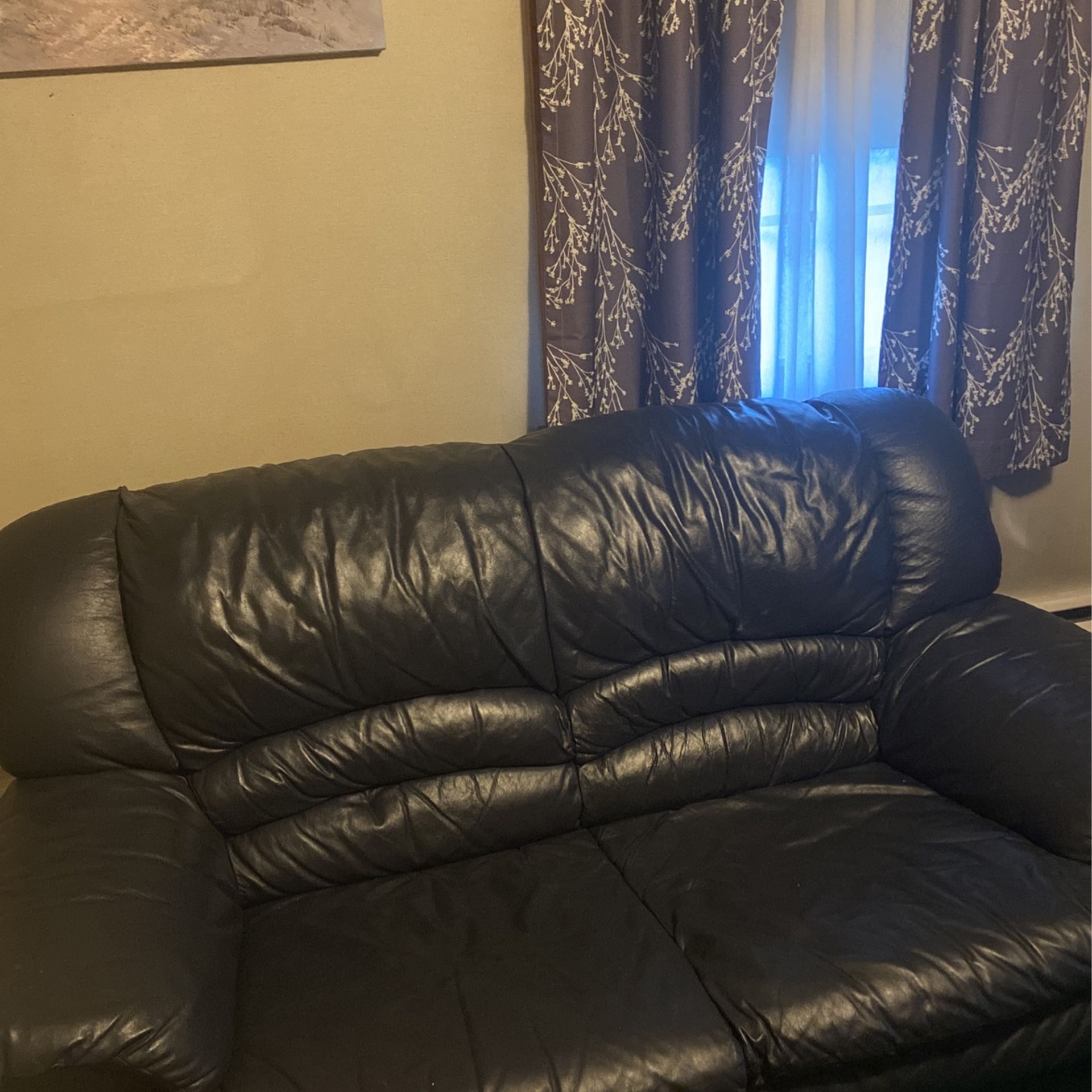 Dark Blue Leather love seat