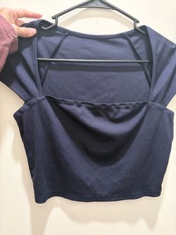 Navy Blue Ribbed Crop Top