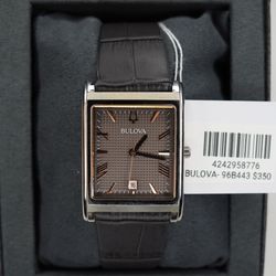 Bulova Sutton 96B443 Men's Quartz Watch Rectangular Gray Dial Leather Sapphire