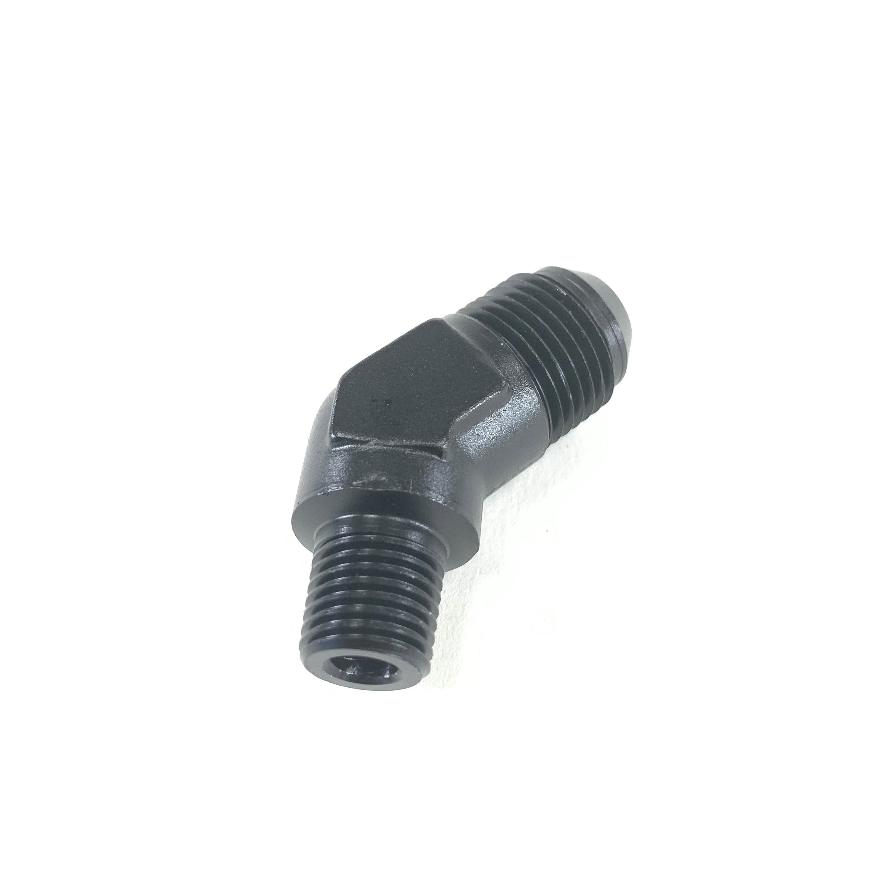 (one) Black AN8 8-AN Male to 1/4NPT Male 45 Degree Flare Fitting Adapter(FT AN8-14-045 BK)
