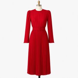Size 2 Vintage 1980s Albert Nipon Red Pleatedw Midi Dress NWT Deadstock Bullock’