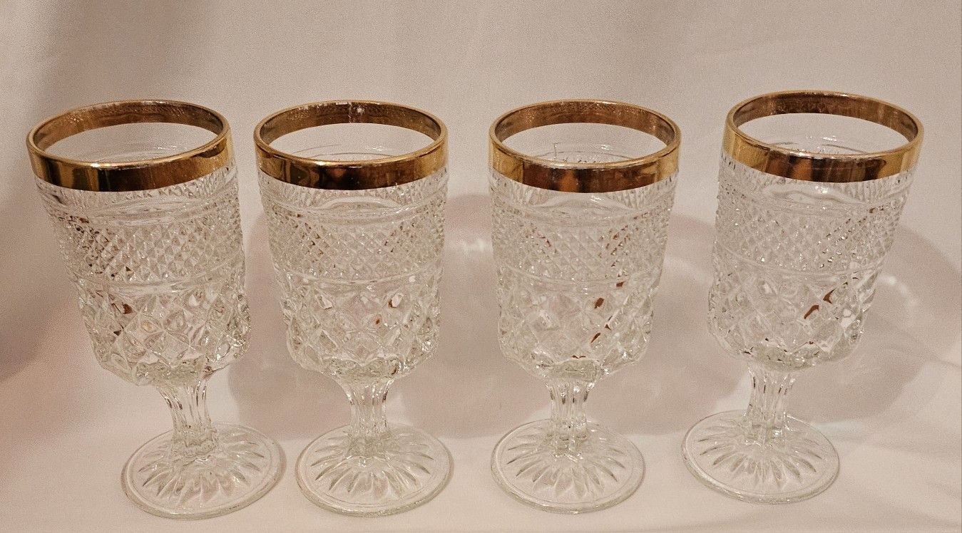 Rare Vintage 1960's Wexford Gold By Anchor Hocking Claret Wine Glasses Set Of 4.