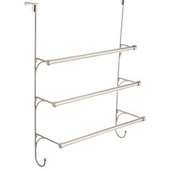 Over-the-Door Triple Towel Rack with Hooks - Flat Nickel