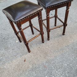 Pair of Backless Nailhead Trim Bar Stools