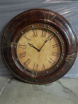 Wall Clock 36” Leather/wood
