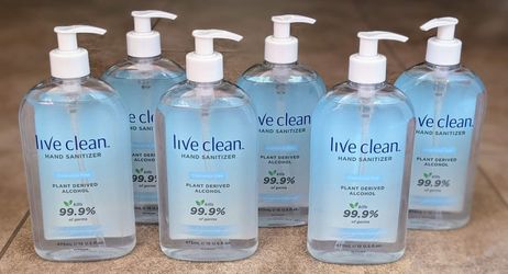 (6 Bottles) Live Clean Hand Sanitizer, Fragrance Free, 16oz Bottles, Exp 6/22