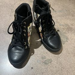 Aldo women's hidden wedge sneakers Black W Print Size 8