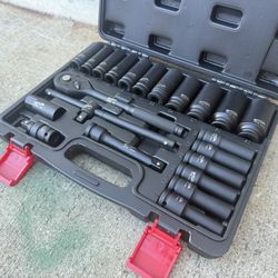 23pcs 1/2” Dr. 12 Point  Deep Spindle Axle Nut Impact Socket Ratchet Wrench Set Cr-Mo Metric 