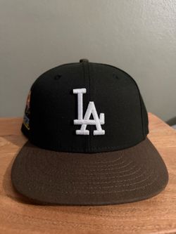 LA Dodgers Fitted Hat Black Brown Brim 7 3/8