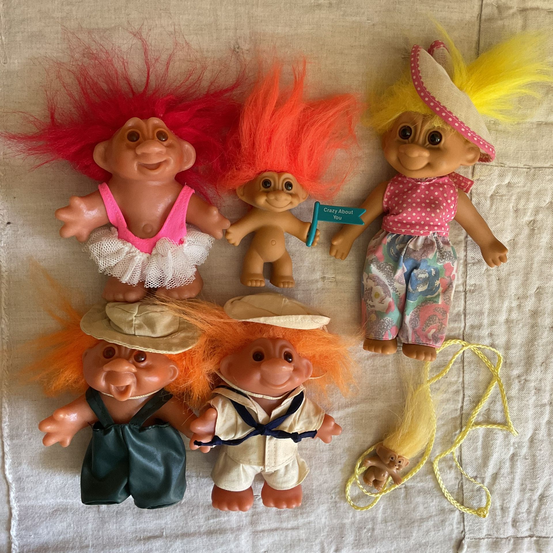 Troll Dolls Vtg 1980’s Collectible, Lot Of 6 - Sailor Fisherman, Swimsuit, Necklace