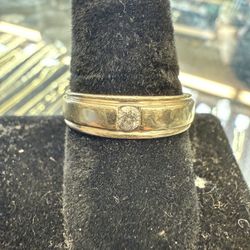 14KT White Gold Band W/ Solitaire Diamonds 40173-2