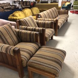 VINTAGE 1970’S SOFA OTTOMAN & TWO CHAIRS 