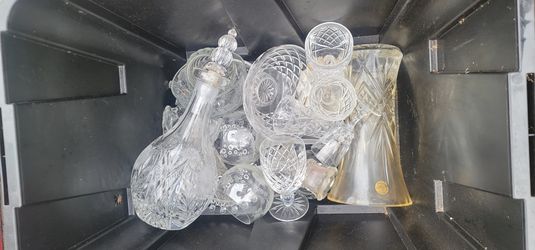 Box Of Vintage Crystal  Pieces 
