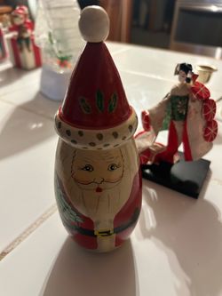 Set of 4= Wood Painted SANTA BELLS = From Big to Small in size = see photos