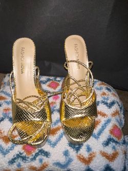 Gold Strappy High Heels