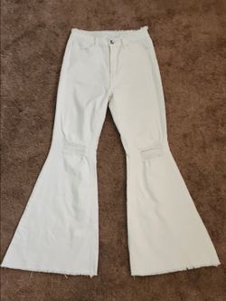 White Bootcut Distressed Jeans