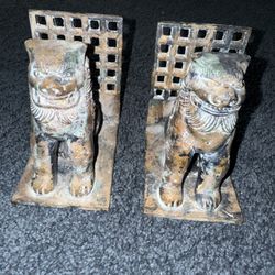 Antique Chinese Style Temple Guardian Lions Shishi Lions Foo Dogs Imperial Lions Bookends