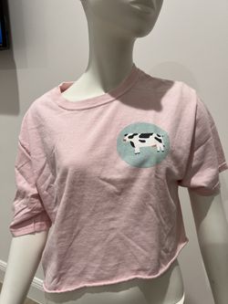 Pink Cropped Tee with Cow Size Small