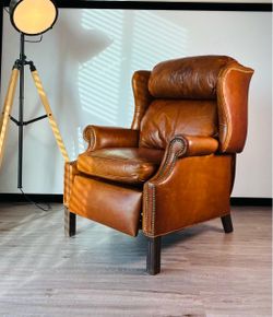 Ethan Allen Townsend Leather Recliner Wingback High Back Chair FREE DELIVERY