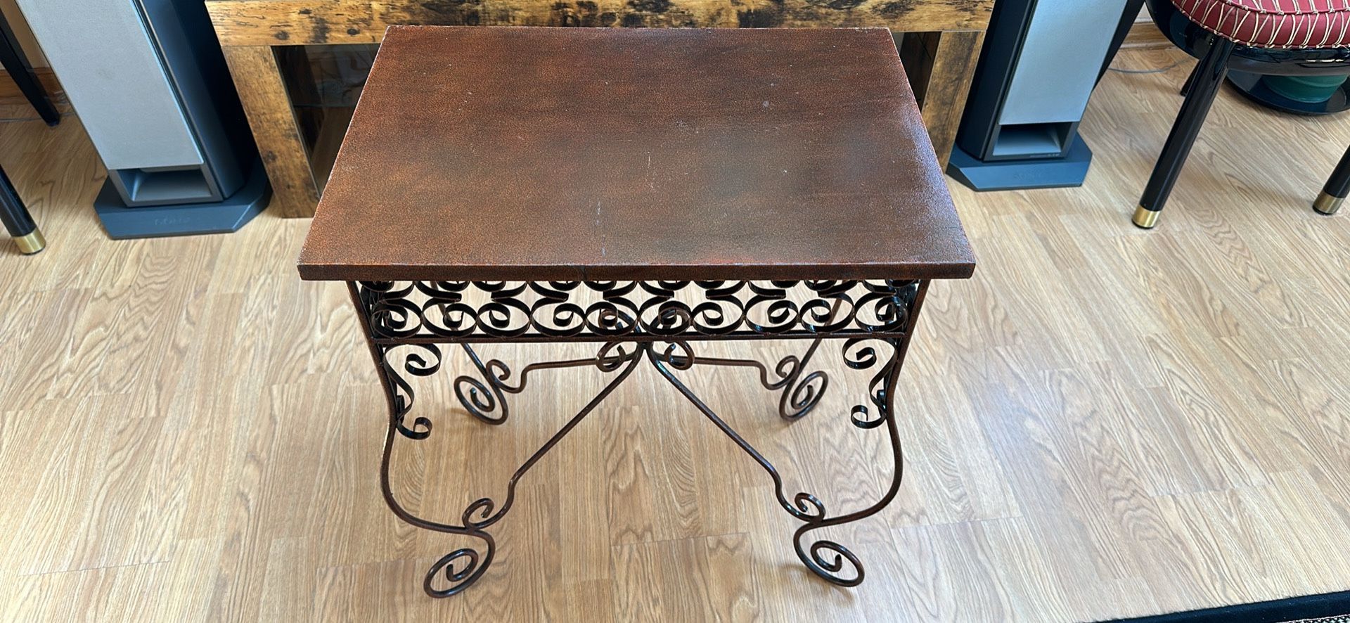 antique side table wooden top frame metal beautiful design