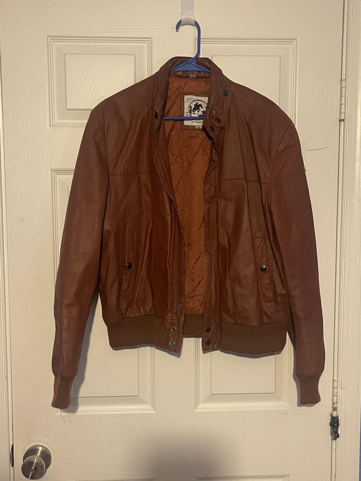 Men’s Vintage Leather Bomber Jacket Size 40 By Saddlery