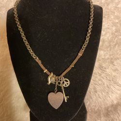 Bronze Tone Adjustable Link Chain With 4 Dangling Charms/pendants(ICING)