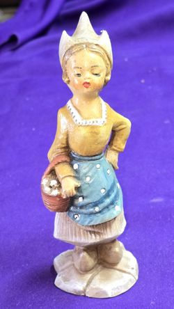 Vintage Hand-Painted Dutch Girl Figurine - Resin Collectible Copy Verr and initials on base L3F098