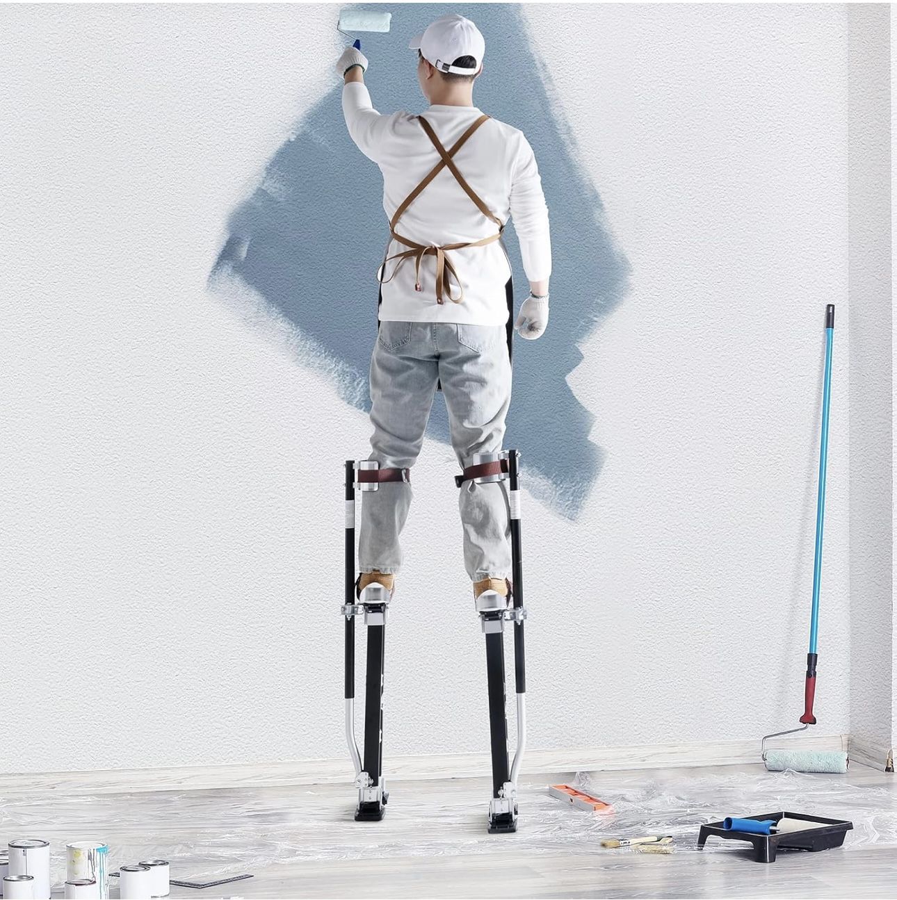 Drywall Stilts, 24''-40'' Adjustable Aluminum Tool Stilts with Protective Knee Pads, Durable and Non-Slip Work Stilts for Sheetrock Painting, Walking,