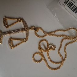 Gold Libra Scale Pendant With Chain