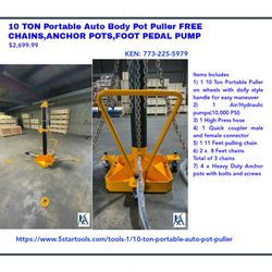 10 TON Portable Auto Body Pot Puller FREE CHAINS,ANCHOR POTS,FOOT PEDAL PUMP