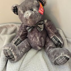 Homerbest Gray Teddy Bear with Plaid Bow