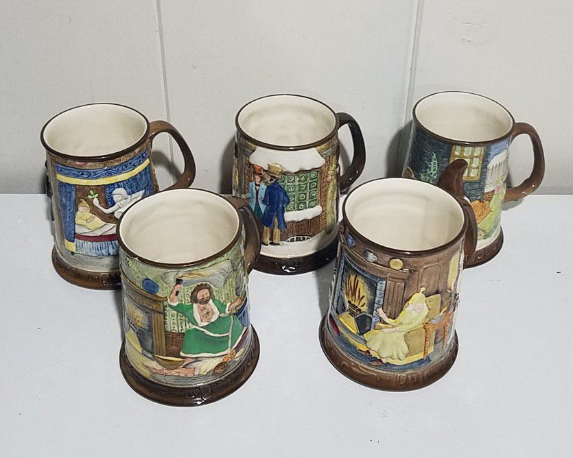 Vintage Lot of 5 Royal Doulton John Beswick Limited Edition Christmas Carol Tankard / Mugs