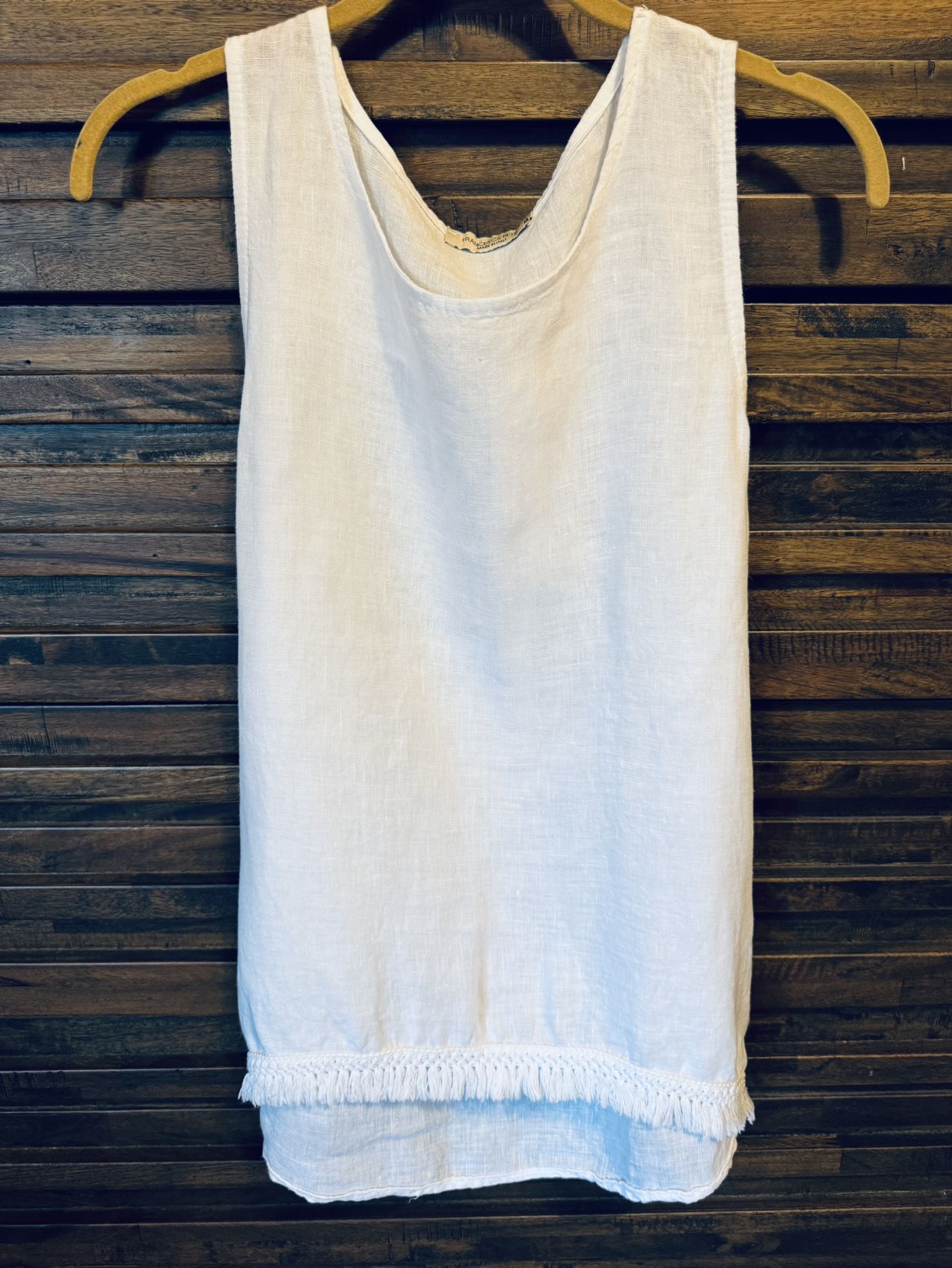 Francesca Bettini Sleeveless Tank Top MED 100% Linen White Ruffle Italian EUC