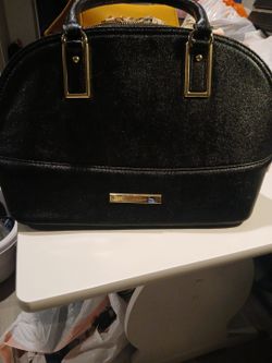 Black Dome Satchel Handbag with Gold Hardware