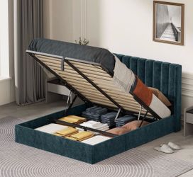 Daizia Queen Size Lift Up Storage Platform Bed with Wingback Headboard Green- Brand New in Box