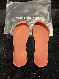 Pair of Mahabis Replacement Slipper Soles Coral Color Size 37 EU (10”x3.5”)