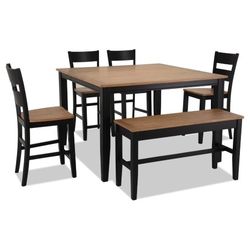 6 Piece Dining Set, Table Chairs & Bench