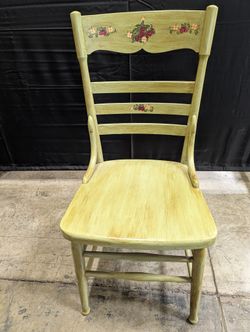 Hand-Painted Green Wood Cottagecore Accent Chair with Fruit Motif