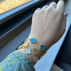 Beautiful bracelet lucky clover, stainless steel 18k gold plated 