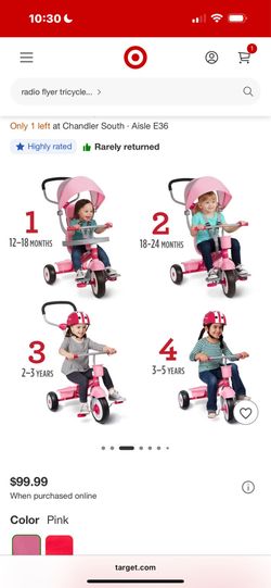Pink radio flyer tricycle.